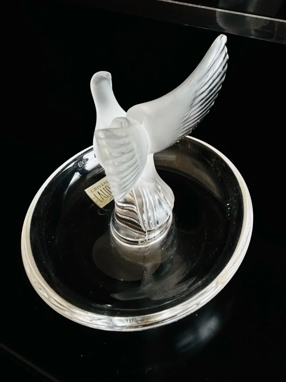 Signed Lalique Frosted White Dove Vanity Tray